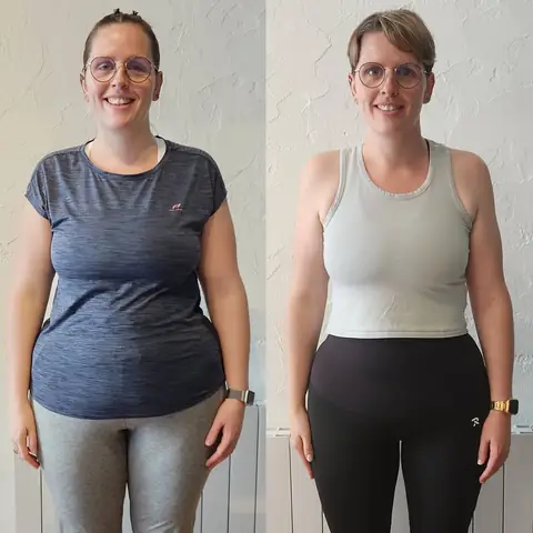 Montage avant-après d’une membre d’Anjou Nutrition, cadrée de face