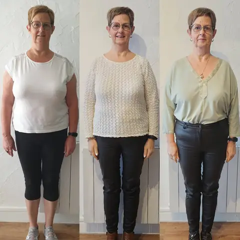 Montage avant-après d’une membre d’Anjou Nutrition, cadrée de face