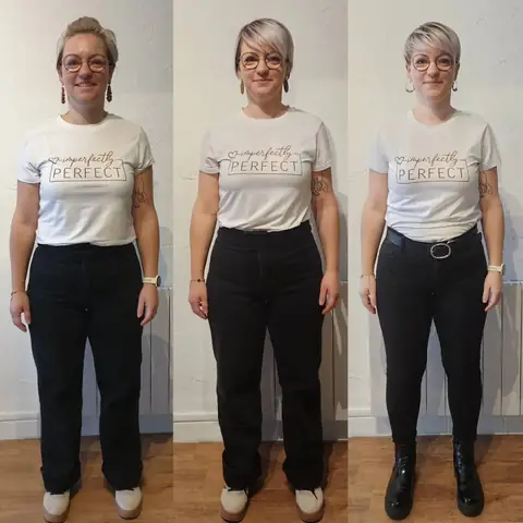 Montage avant-après d’une membre d’Anjou Nutrition, cadrée de face