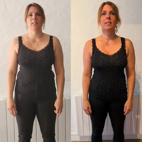 Montage avant-après d’une membre d’Anjou Nutrition, cadrée de face